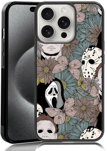 MMYAJT Horror Flowers Scary Phone Case Fit for iPhone 15 Pro, TPU iPhone Case Shockproof Ghostface Fashion Design Phone Cover Gift for Boy Girl Men Women