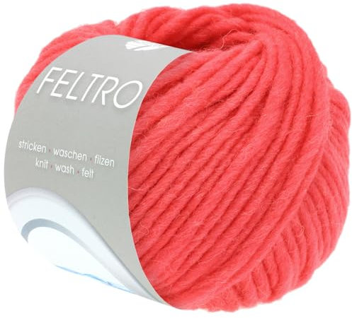 Lana Grossa FELTRO UNI 50 g moderne Filzwolle in kräftigen Farben (schrumpft beim Waschen ca. 30-40%) 50 m, Farbe:113 - Himbeer