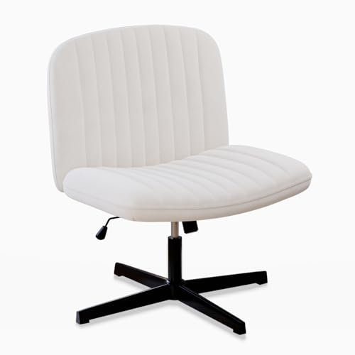 naspaluro Chaise de Bureau sans Accoudoirs, Fauteuil de Bureau avec Large Assise sans roulettes, Fauteuil Pivotant en Velours, Chaise de Maquillage Dossier Inclinable et Hauteur Réglable, Beige