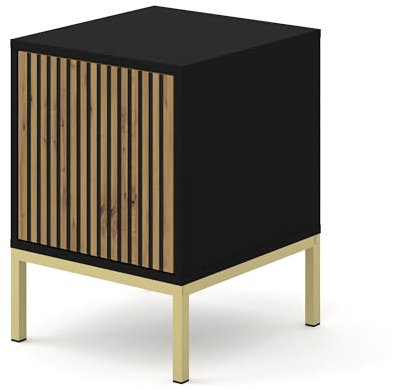 Homlando Nachttisch Ravenna F 41x40 cm - Universal Tisch- Bürocontainer - Möbel für Schlafzimmer Büro - Schwarz Matt/Artisan Eiche - Gefräste Fronten
