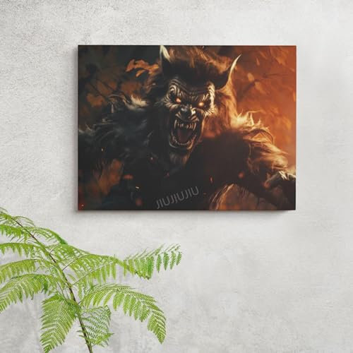 JIUJIUJIU Scary Werewolf Canvas Poster Artwork Wall Art Murals Prints and Paintings for Living Room Room Decoration