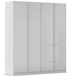 Rauch Möbel Monostar, Drehtürenschrank, Kleiderschrank, Kleiderschränke, Garderobe, 4-türig, 4 Glastüren, inkl. Schubkasteneinsatz und Wäscheeinteilung, Farbe Glas seidengrau/Seidengrau, 181x210x54cm
