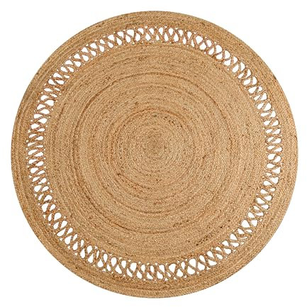 KRISTALLO Handgewebter Jute-Teppich aus natürlichem Rattan, 60 cm, rund, Boho-Teppich für drinnen und draußen, unter dem Tisch, Faserteppich, Kreis-Dekor, runder Teppich, 60 cm