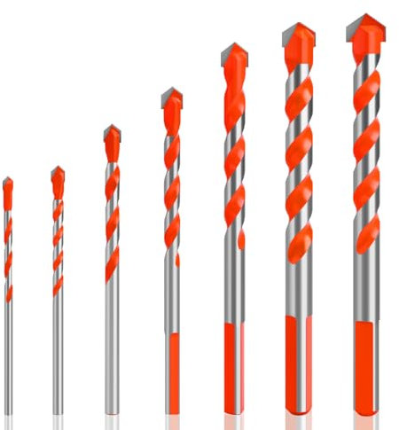 7 Pezzi Set Punte de Trapano Ø 3-12mm, Punta in Carburo di Tungsteno Punte trapanopunte, Punte trapano muro professionali Punta per Vetro, trapano, ferro, Cemento, Mattoni, Legno Metallo Gres Plastica