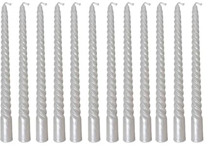 Cadzyre kerzenset – 12 stabkerzen weiß，44g/Stück,pyramidenkerzen，2X25cm Drehen Sie die pyramidenkerzen weiß，Perfekt für Hochzeiten, Partys, Kirchen (white)