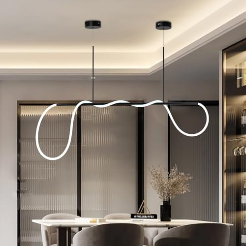 Wellenförmiger LED-Kronleuchter, moderne Eleganz, spiralförmige LED-Pendelleuchte, moderne verstellbare Decken-Hängelampe, schwarz, 47,2 Zoll, DIY-Formen, Kücheninselbeleuchtung mit weichem Silikon