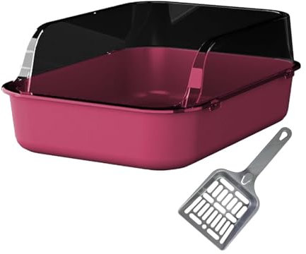 Gralara Katzentoilette für alle Arten von Katzenstreu, U-Form, abgesenkte Front, Katzentoilette, Sandkasten für Junge Katze, ROSA