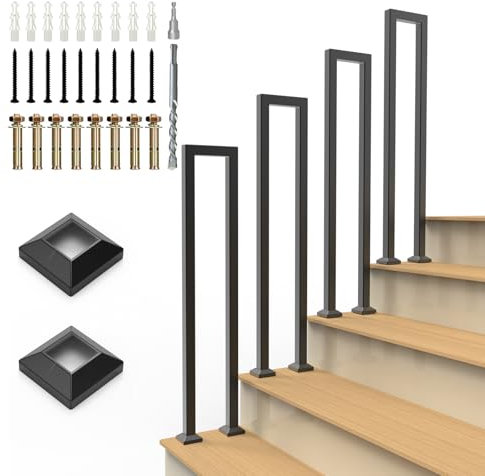 MissYolo 85 cm Handläufe für Innen und Außen, U-förmiger Treppengeländer, Metall-Treppenhandlauf für Balkone, Loft, Korridor, Garten (Schwarz, 85 cm)