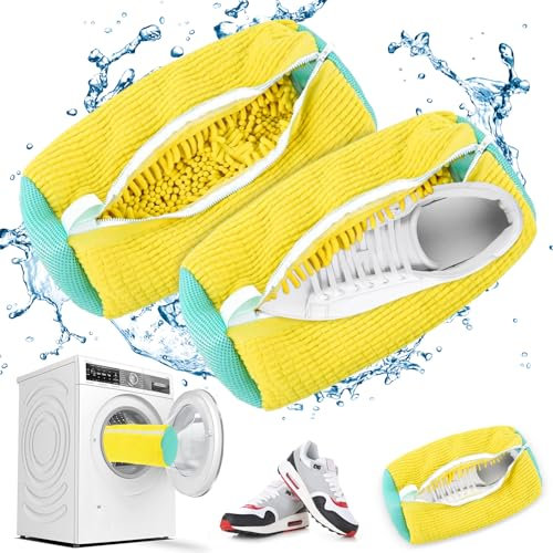 WYFDCZZP Sacchetto per Lavare Scarpe, Sacchetto Scarpe Lavatrice, Borsa per Lavaggio Scarpe Lavatrice, Rete Scarpe Lavatrice con Cerniera, Protegge Le Scarpe dai Danni (Giallo 2pcs)