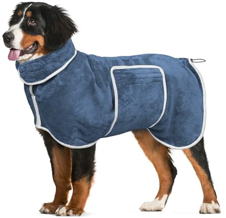Hunde-Bademantel, Handtuch, Trocknungsmantel – super saugfähige Hundehandtücher, Bademantel zum Trocknen von Hunden, groß, weich, verstellbares Halsband und Bauchgurt, schnell trocknend, Mantel,