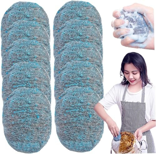 Tampon Jex avec Savon 10 Pcs De Tampons à RéCurer en Laine d'acier RéUtilisables Et Absorbants Pré-SavonnéS pour Nettoyage De Maison De Vaisselle De Cuisine des Casseroles des Poêles Et des Fours