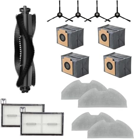 BAMBOOST 15 Stück X8 Pro Zubehörset für eufy X8 Pro Saugroboter,1 Hauptbürste, 2 Hochleistungsfiltern,4 Wischmopps, 4 Staubbeuteln und 4 Seitenbürsten,X10 Pro Ersatzteile Saugroboter Zubehör