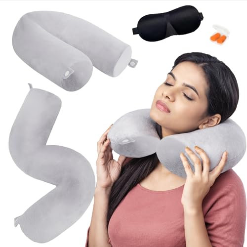 Cuscino da Viaggio, Cuscino Cervicale Memory Foam, Supporto per Collo Regolabile, Cuscino Cilindrico Lungo per Vita e Gambe, Cuscino Aereo per Viaggi, Aereo, Treno, Ufficio, Casa, 68cm*10cm, Grigio