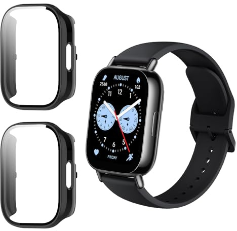 Funrae Coque Compatible avec Xiaomi Redmi Watch 5 Lite [2 pièces], Case Protection Étui avec Verre trempé Protecteur D'écran PC Coque Anti-Rayures Bumper Couverture Complète - Noir