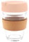 Reusable Glass Coffee Cup/Travel Mug with Lid - Heat Resistant Sleeve Surround Eco Friendly with Plugged Removable Lid (Apricot Cork).