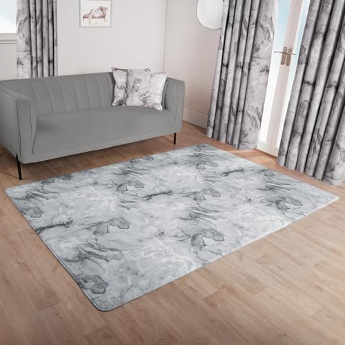 OHS Area Rug For Living Room, Soft Durable Neutral Grey Marble Print Design Luxurious Decorative Non-Slip Low Pile Floor Rug For Office & Kitchen Medium Rug, 120x170cm