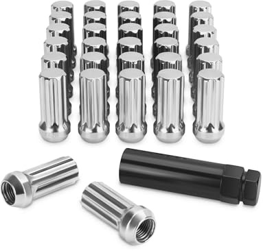 SUCOSO M14x1.5 Lug Nuts,32pcs 14x1.5 Chrome Wheel Nuts with Socket Key, 2 inches Tall Spline Conical Seat for Ford F250 Chevy Silverado 1500 GMC Sierra 2500/3500 Ram 2500-Fits 8 Lug Aftermarket Wheels