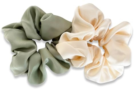 Give Me Cosmetics Luxurious Silk Satin Hair Scrunchies (2 Pack), Cream & Mint, Hair Accessories for Girls, Women