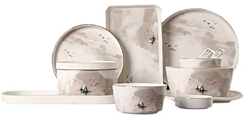 MYUYEE Elegant Classic Pottery TablewareCeramics Dinnerware Set Chinese Style Landscape Painting Porcelain Dinner Set of 48 | Cereal Bowl and Steak Plate Set for,