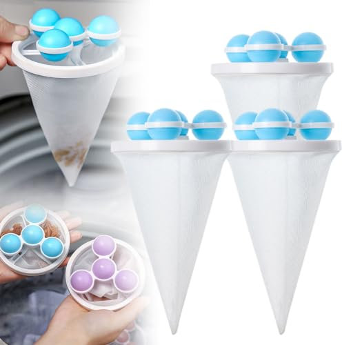 Floating Hair Filtering Mesh Removal, 2025 Neuestes 3 Stück Filterbeutel Waschmaschine Haarentferner, Wiederverwendbarer Tierhaarentferner Waschmaschine für Hundehaar Katzenhaare (Blau)