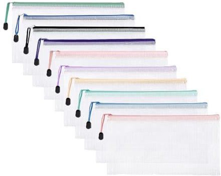 Meekye 10 Stück Dokumententasche A4 A5 oder A6, Wasserdichter Dokumentenmappe A6 mit Reißverschluss, Mesh Kunststoff Mappe, für Datei, Kosmetika, Hausaufgaben und Reisezubehör