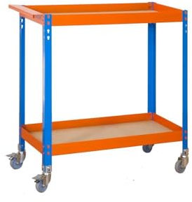 Montagewagen MULI Wood | HxBxT 103x90x40cm | 2 Holzböden | Blau-Orange | Werkstattwagen Plattformwagen