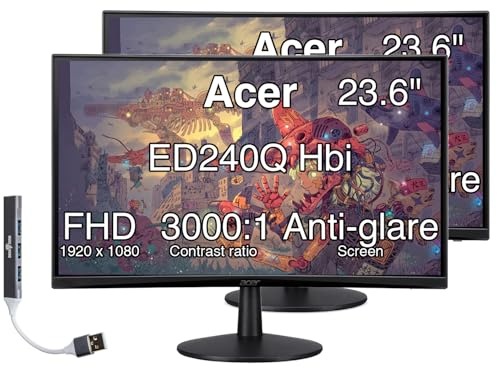 Acer Nitro 24 Monitor, FreeSync 100Hz FHD 1500R Curve ZeroFrame Design with 1ms Response Time, VESA Mount (100mm), VGA, HDMI and Dockztorm USB Port Expander, Black (2025 Latest