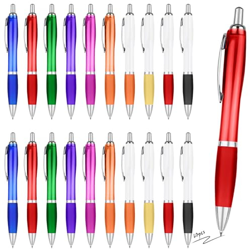GBKDQQ 60 Stück Ergonomische Kugelschreiber, Rutschfester Kulli 10 Farben Druckkugelschreiber, Großraumine Kuli für Büro und Haushalt Kulis Schwarzschreibend Gehäuse Bunt