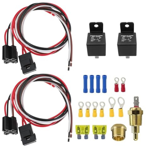Fangxuee Dual Electric Fan Relay Kit 40 AMP Automotive Relay Thermostat Switch Kit for Temperature Sensor Switch 185 on 175 Off