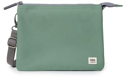 ROKA London The Carnaby XL Slim Crossbody Bag | Recycled Canvas, 3 Compartments, Chunky Zip, Removable Adjustable Strap, for Phone, Wallet, Keys