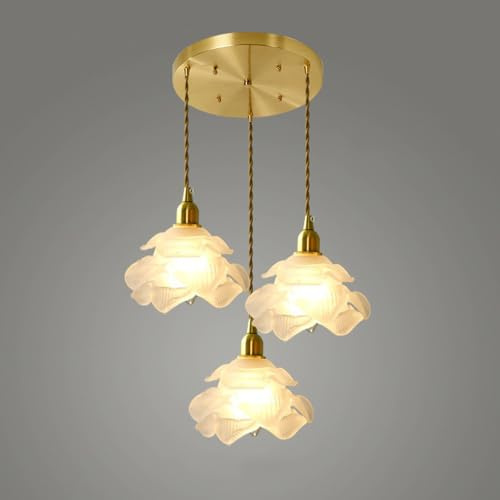 ZZLHY Livre Lait Clair Long Cluster Rose Flower Lighting Cage d'escalier Vintage Mid Century Plafond Moderne Lampe Suspendue pour la Salle Restauration Ferme îlot de Cuisine Verre givré/Cercle