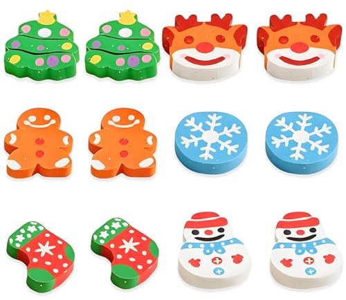 12 Stück Radiergummi Weihnachten,Adventskalender Grundschule,Mini Radiergummis Schule Geschenk,Lehrer Schreibwaren Weihnachts