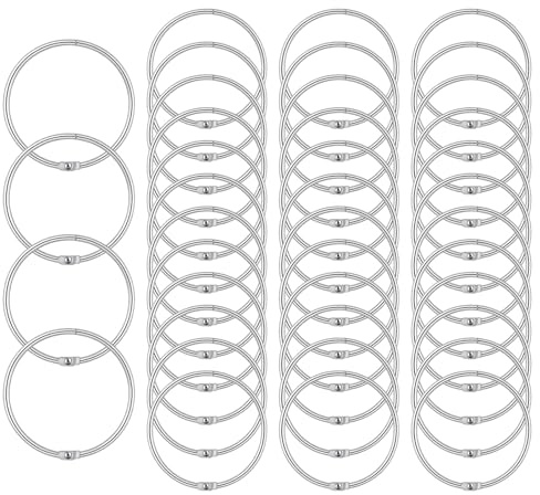 Gardinenringe 50mm 40 Stück Silber | 40 Stück Gardinenringe aus Metall, 50mm, silber, zum Öffnen, passend für Duschvorhang- und Gardinenstangen.