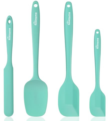 NileHome Silicone Spatula Set, 4 Pcs Food Grade Kitchen Utensils with Silicone Brush Heat Resistant Dishwasher Safe BPA-Free Rubber Spatula for Scraping, Baking, Cooking, Mixing, Turquoise