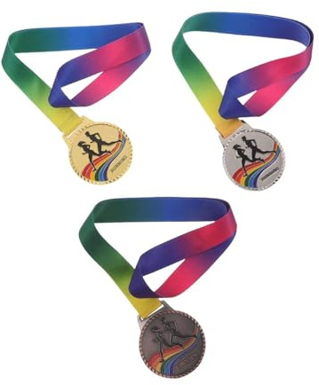 FUNOMOCYA 3 Stück Marathon Medaillen aus Metall mit Gravur und Farbigen Bändern Laufmedaillen für Outdoor Sport und Wettkampf Auszeichnung
