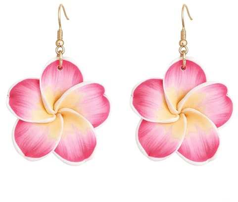 Boucles d'Oreilles Plumeria Frangipani, 1 Paire Boucles de Fleurs Pendantes d'Été avec Pendentif, Bijoux Hawaïens pour Femmes Filles Vacances Hawaïennes Plage Fête Mariage Cadeaux (Rose)