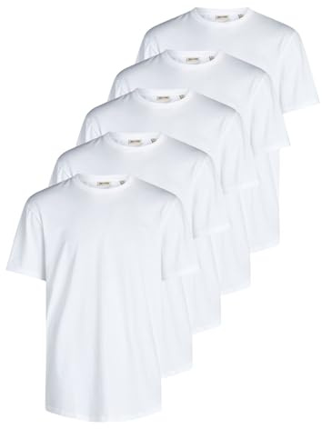 Only & Sons Tshirt Herren Regular Fit ONSJEFF LONGY 5er Set Pack lang geschnitten Rundhals Kurzarm Sommer Tee Shirt Basic, Größe:M, Farbe:Bright White (22039223)