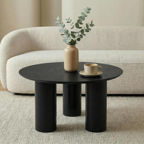 IDIMEX Couchtisch Ester 70 cm rund, Schwarz - Moderner Wohnzimmertisch mit 3 Säulenfüßen, Beistelltisch aus MDF in Holzoptik, Stabiler Coffee Table, 40 cm Höhe
