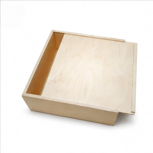 Generisch Mima Home Genussbox Holzkiste aus Birkensperrholz mit Schiebedeckel 24 x 24 x 9 cm innen – Geschenkbox, Erinnerungsbox, Gravurrohling, Holzbox zum Bemalen, Basteln & Personalisieren