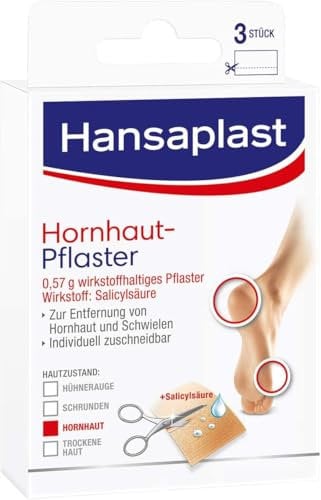 Hansaplast Hornhaut-Pflaster (3 Stück), zuschneidbare Pflaster gegen Hornhaut und zur Entfernung von Hühneraugen oder Schwielen, weiches Material