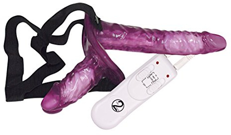 You2Toys Vibrating Strap-On Duo - stimulierender Doppel-Strap-On für Frauen und Männer, jeweils 3 Vibrationsmodi, intensive Reiz-Struktur, lila
