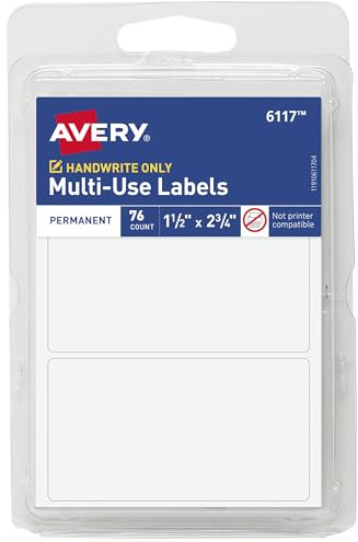 Avery Multi-Use Permanent Labels, 1.5 x 2.75, White, Non-Printable, 76 Blank Labels Total (6117)