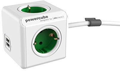 Allocacoc PowerCube Extended USB - 4xSteckdose, 2xUSB, 1.5m Kabel, grün