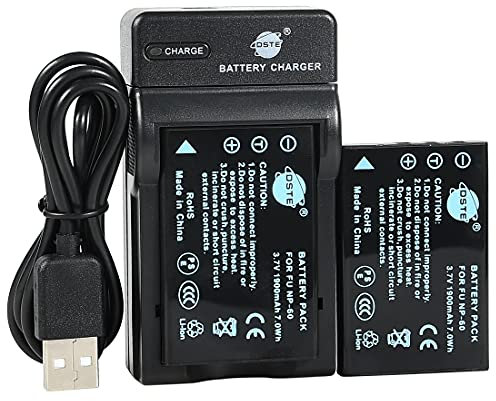 DSTE NP-60 Li-Ionen Batterie (2-Pack) und Micro USB Ladegerät Anzug Kompatibel für Fuji LS420 LS433 LS633 LS743 LS753 P712 P850 P880 Z730 Z7590 Z760