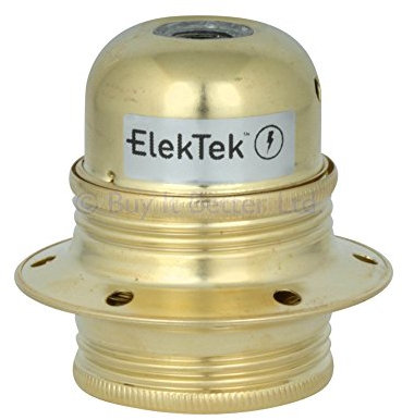 ElekTek E27 Lamp Bulb Holder 10mm Entry Edison Screw Earthed with Shade Rings & Cord Grip Brass
