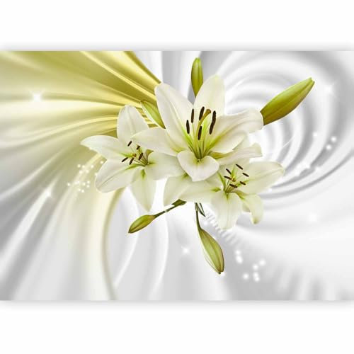 Papier peint murando panoramique nature 400x280 cm - Revêtement mural décoration salon - Design moderne - Lueur fleurs colorées lys nature plantes modernes tourbillon vert b-A-0317-a-d