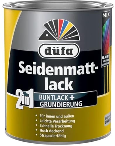 düfa 2in1 Seidenmattlack 750ml schwarz matt Lack + Grundierung │ für Innen- und Außenbereich (RAL 9005 Tiefschwarz)