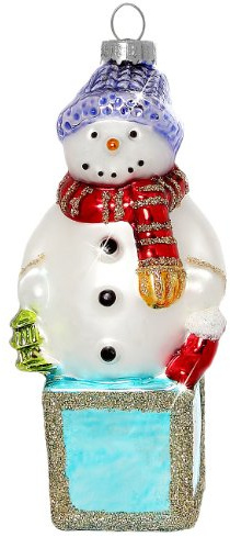 Sikora BS376 Schneemann auf Geschenk Christbaumschmuck Glas Figur Weihnachtsbaum Anhänger