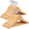 SONGMICS Set di 20 Grucce Bambini in Legno Massello, Grucce per Bambini, con Barra Appendiabiti, Scanalature, Gancio Girevole a 360°, Lunghezza di 35 cm, Naturale e Argento CRW006-20