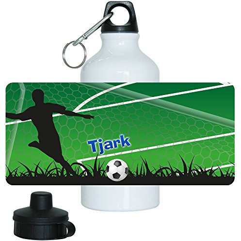 Eurofoto Fußball-Trinkflasche mit Namen Tjark und schönem Fußballer-Motiv für Jungen